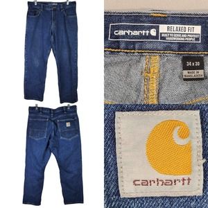 Carhartt Jeans Men's Size 34x30 Straight Relaxed Fit Dark Blue Wash Denim Work